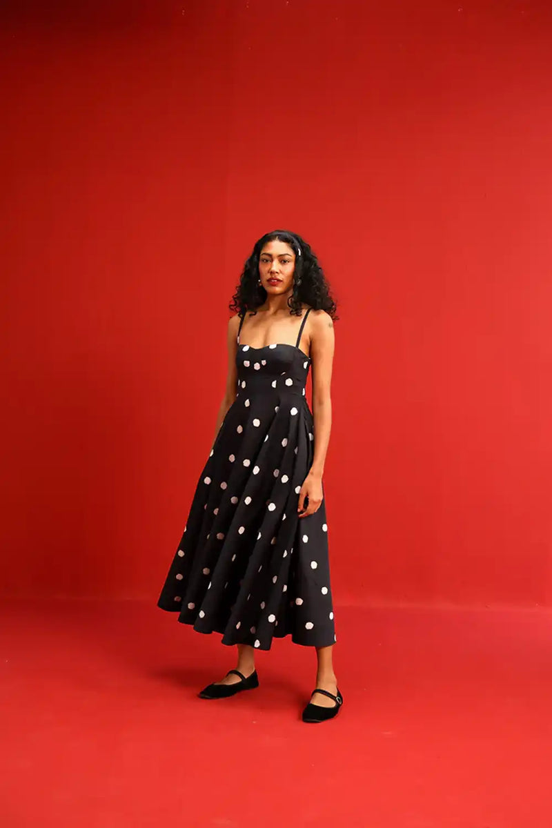Isla Flared Bralette Dress satin by Yam in black color for women Worldwide