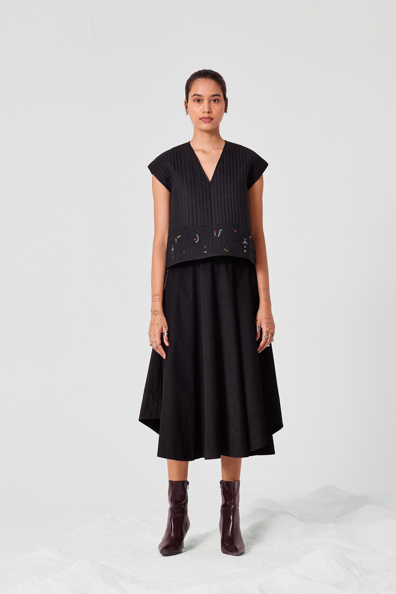 Yamika Black Quilted Embroidered Top