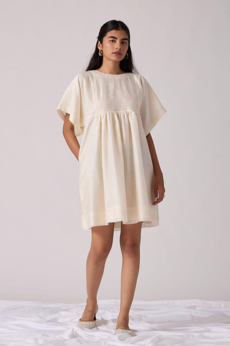 Yara - Off White Dress chanderi by The Summer House in white color for women Worldwide