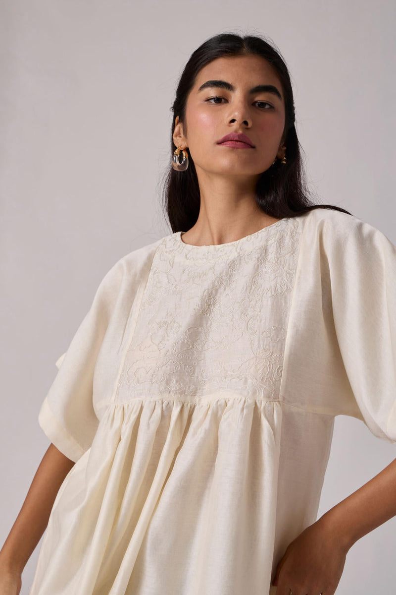 Yara - Off White Dress chanderi by The Summer House in white color for women Worldwide