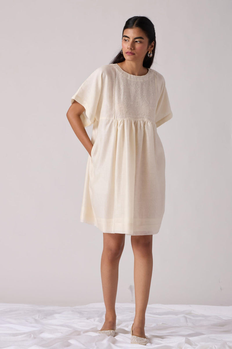 Yara - Off White Dress chanderi by The Summer House in white color for women Worldwide