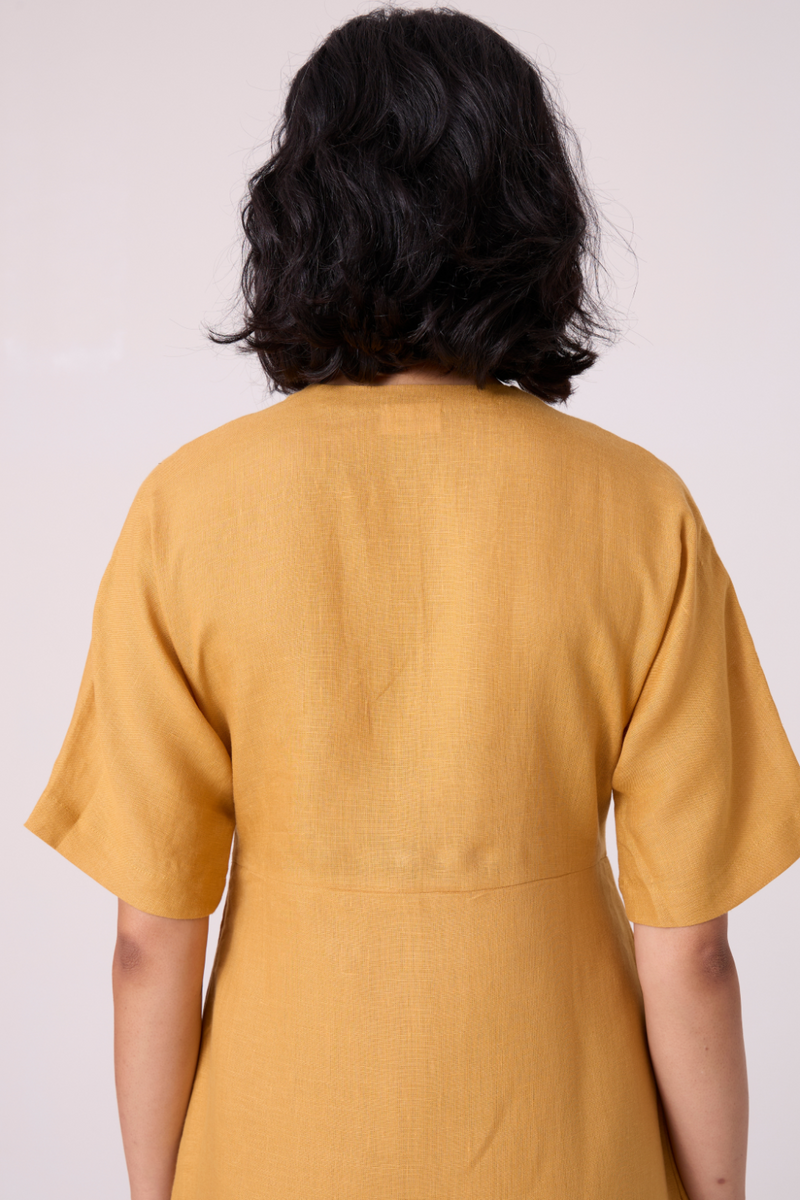 Yarina Yellow Linen Embroidered Dress all linen by The Summer House in yellow color for women Worldwide