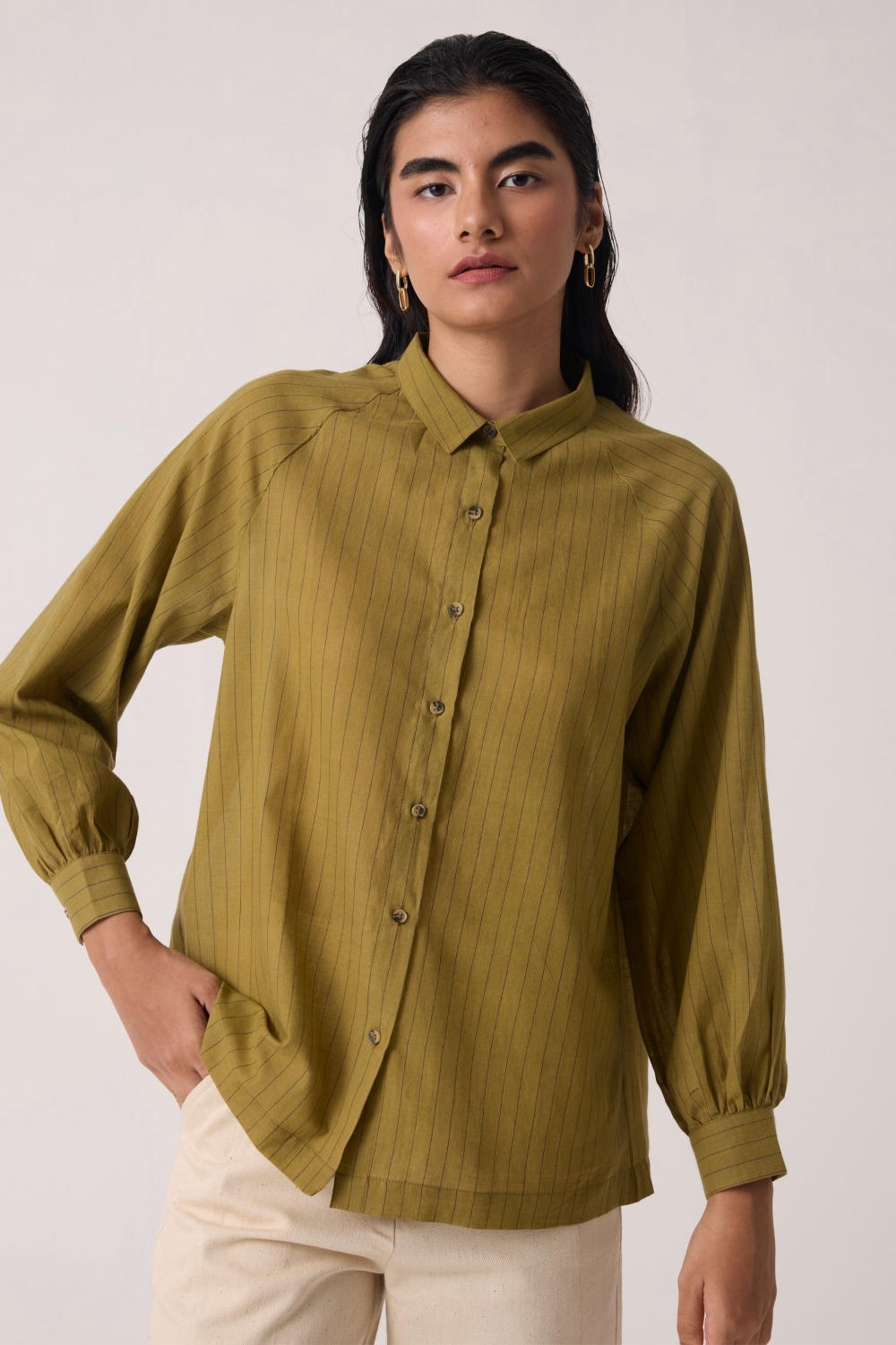 Yeji Olive Handwoven Cotton Shirt