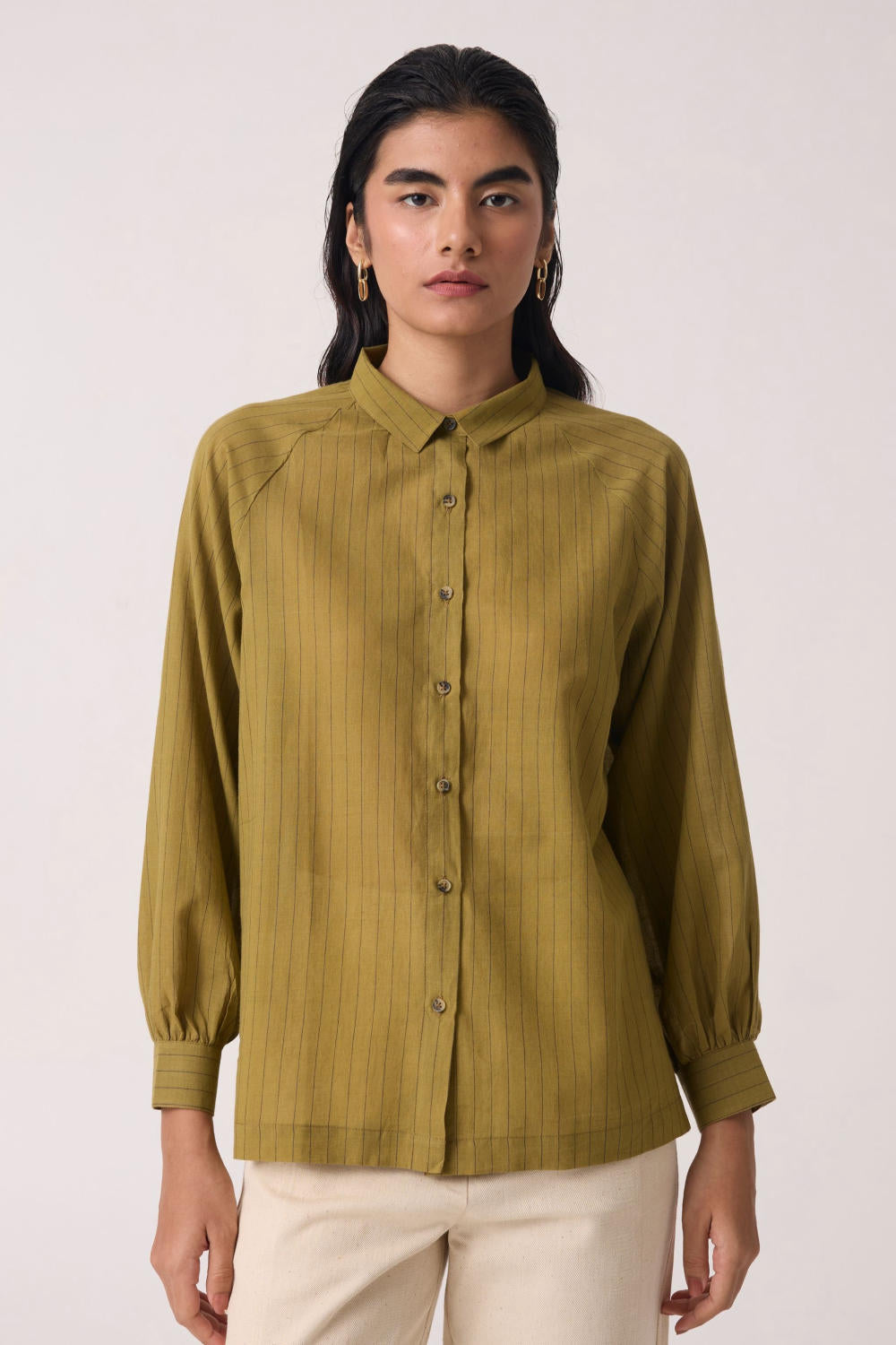 Yeji Olive Handwoven Cotton Shirt