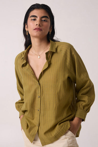 Yeji Olive Handwoven Cotton Shirt