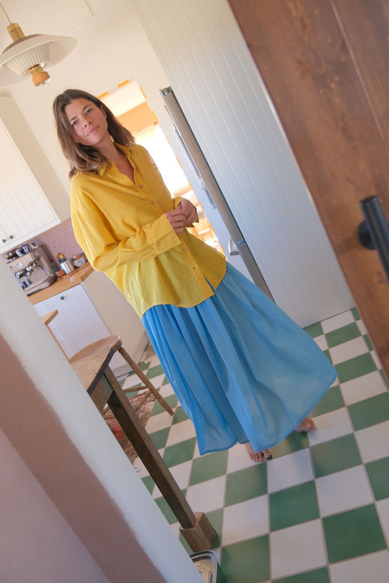 Yellow Button-Down Shirt fine muslin cotton top/shirt by World of Crow in yellow for women Worldwide