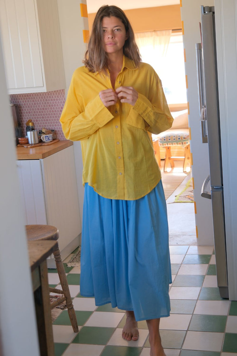 Yellow Button-Down Shirt fine muslin cotton top/shirt by World of Crow in yellow for women Worldwide