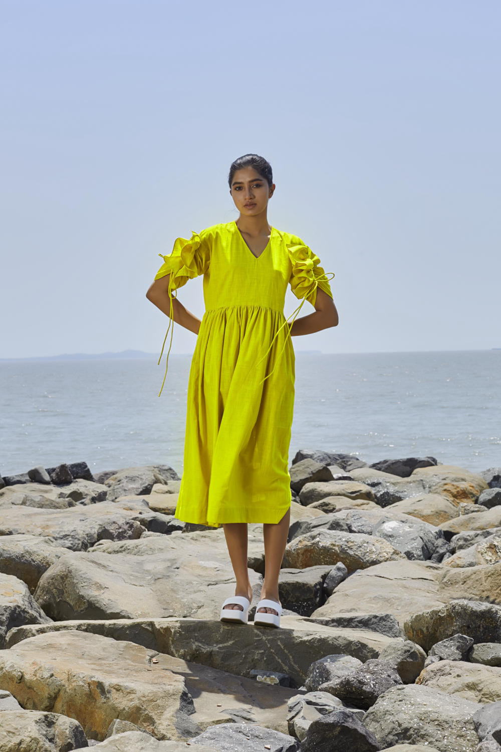 Yellow Ruffle Sleeve Dress