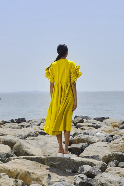 Yellow Ruffle Sleeve Dress