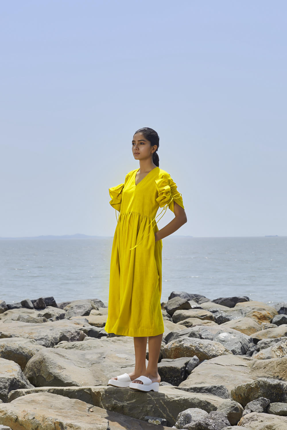 Yellow Ruffle Sleeve Dress