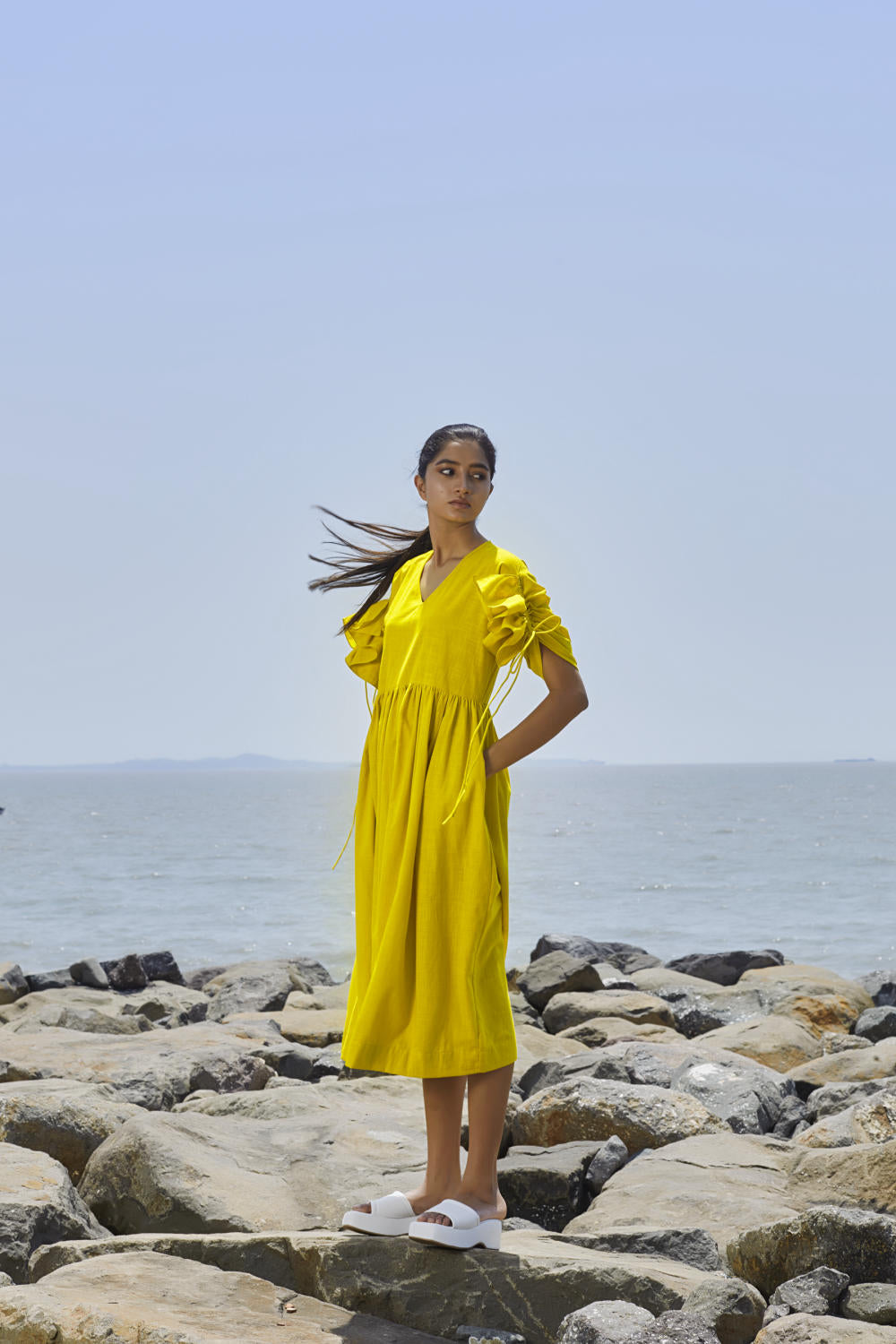 Yellow Ruffle Sleeve Dress