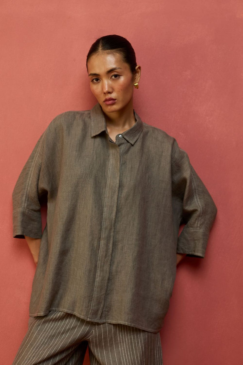 Yoko Forever Linen Co-ord Set - Grey by Manan for Worldwide