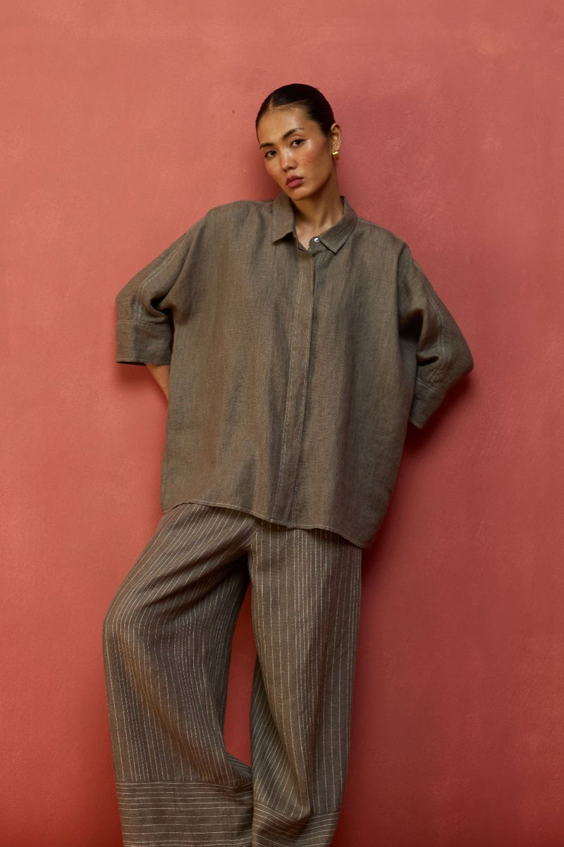 Yoko Forever Linen Co-ord Set - Grey by Manan for Worldwide