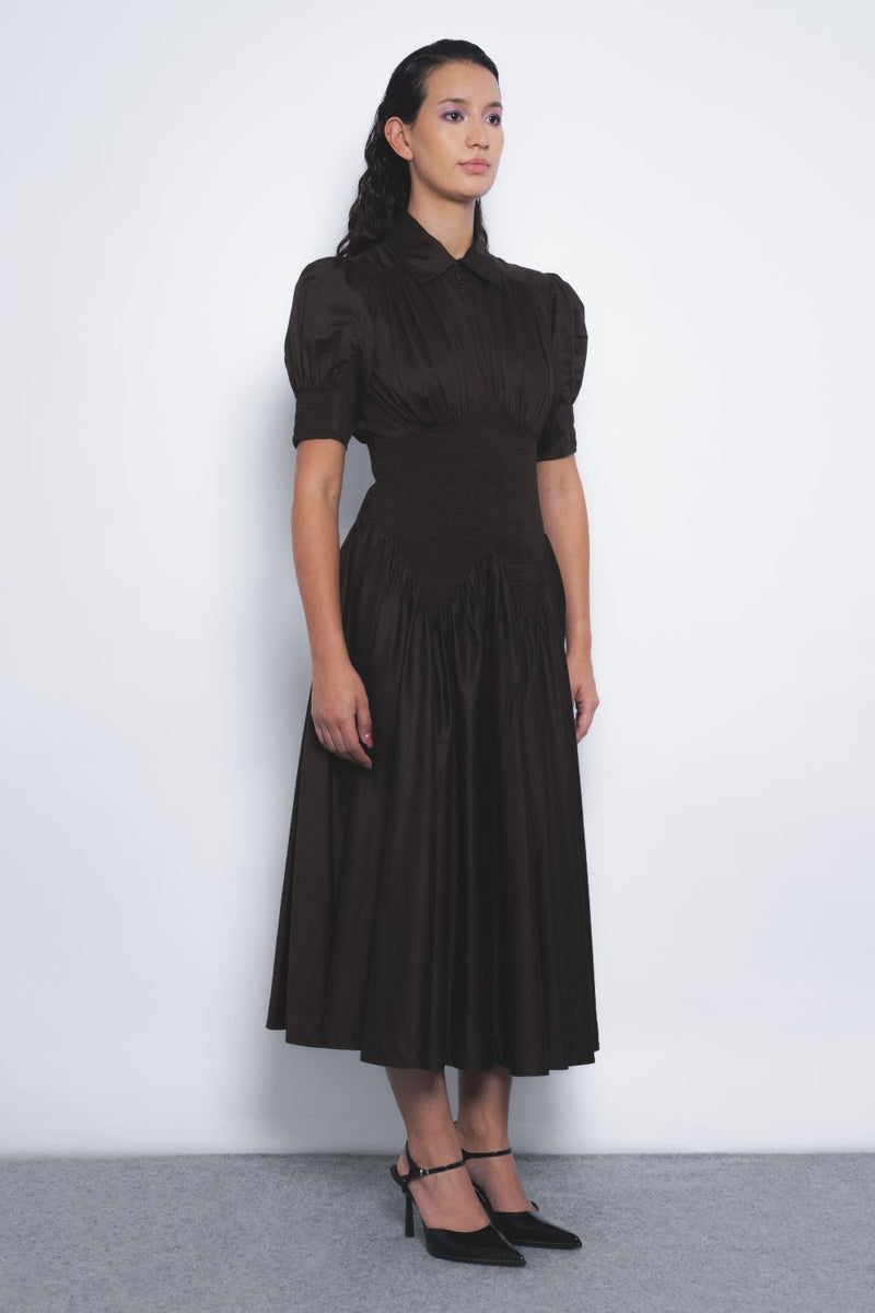 Yoru Dress - Chocolate cotton by Leh Studios for women Worldwide