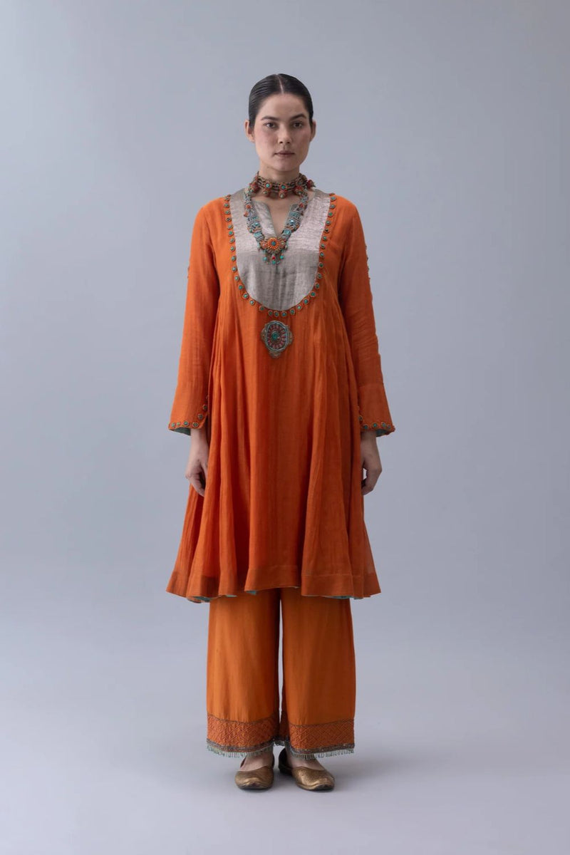 Yudron Kurta-Orange chanderi by Shades of India in orange color for women Worldwide