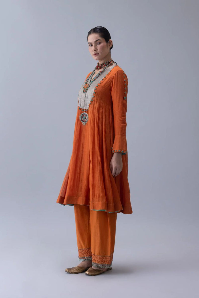 Yudron Kurta-Orange chanderi by Shades of India in orange color for women Worldwide