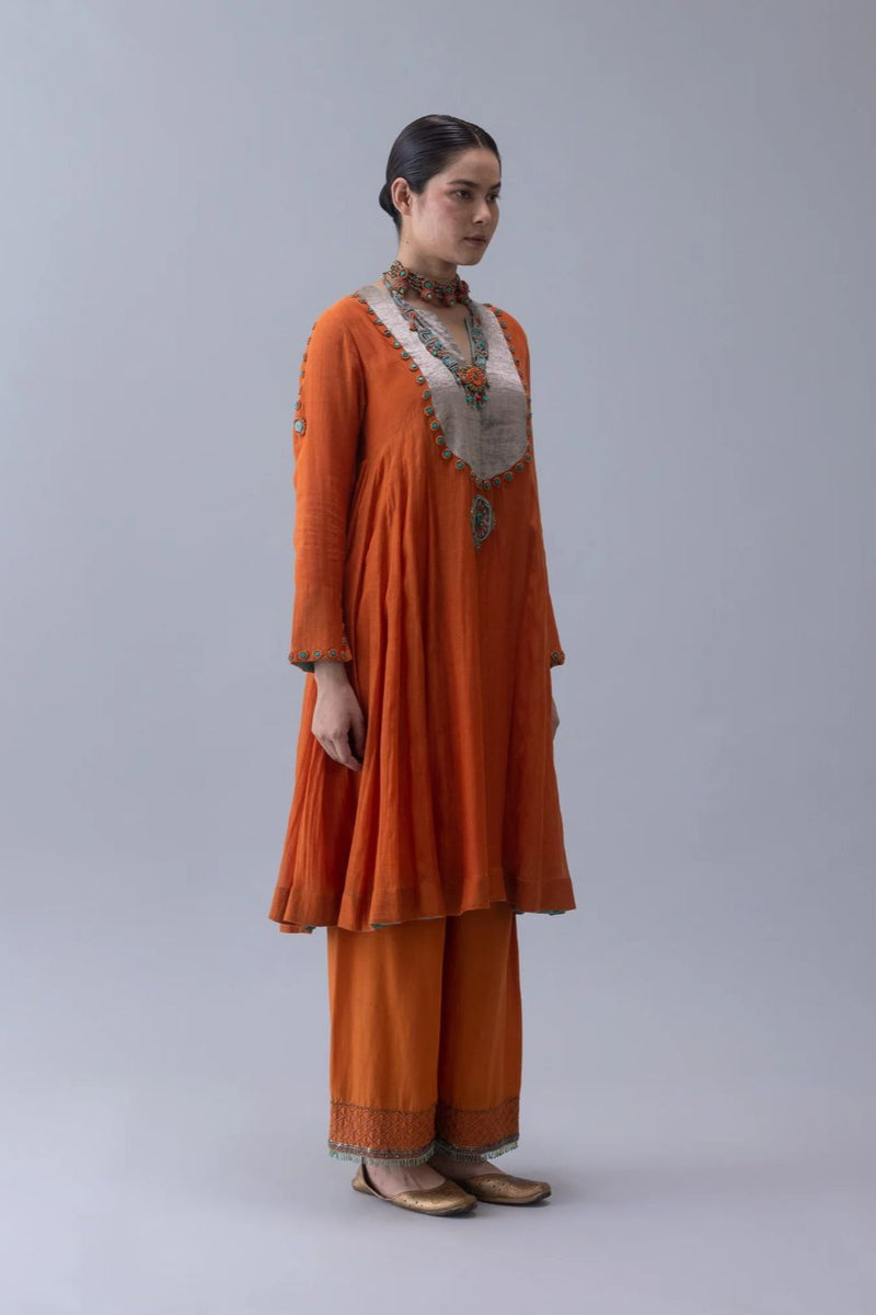 Yudron Kurta-Orange chanderi by Shades of India in orange color for women Worldwide