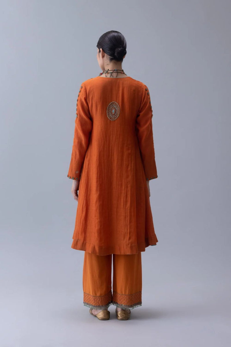 Yudron Kurta-Orange chanderi by Shades of India in orange color for women Worldwide
