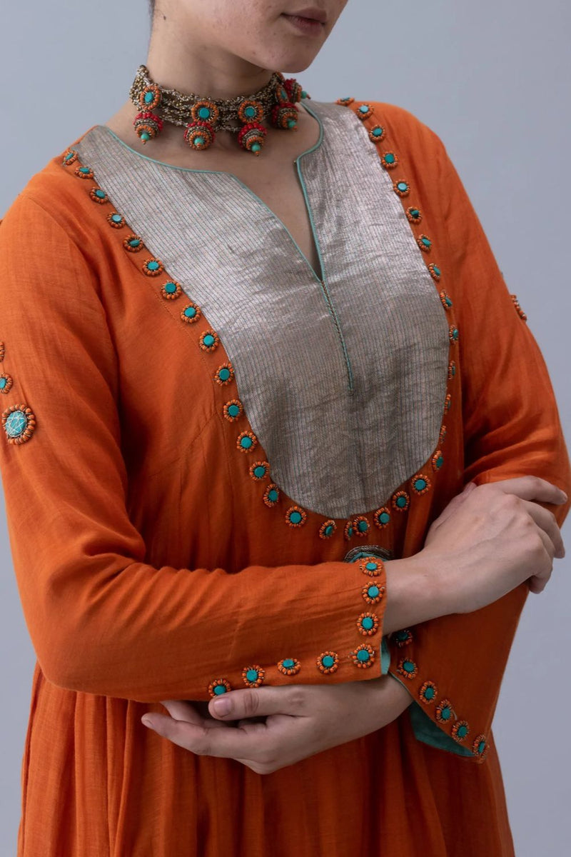 Yudron Kurta-Orange chanderi by Shades of India in orange color for women Worldwide