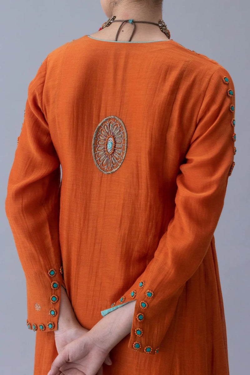 Yudron Kurta-Orange chanderi by Shades of India in orange color for women Worldwide