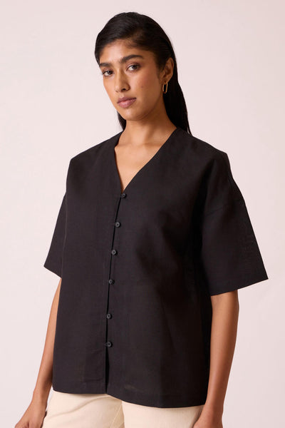 Yuko Black Linen Cotton top