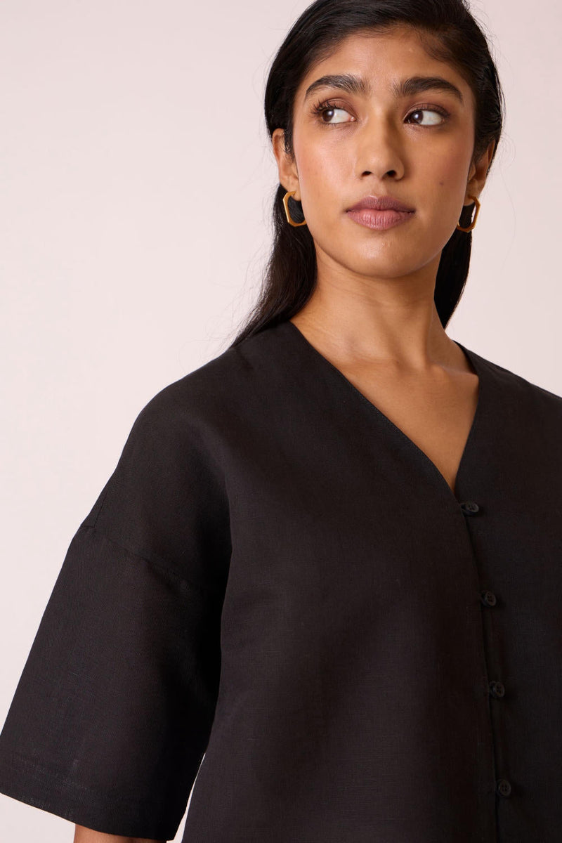 Yuko Black Linen Cotton top cotton by The Summer House in black color for women Worldwide