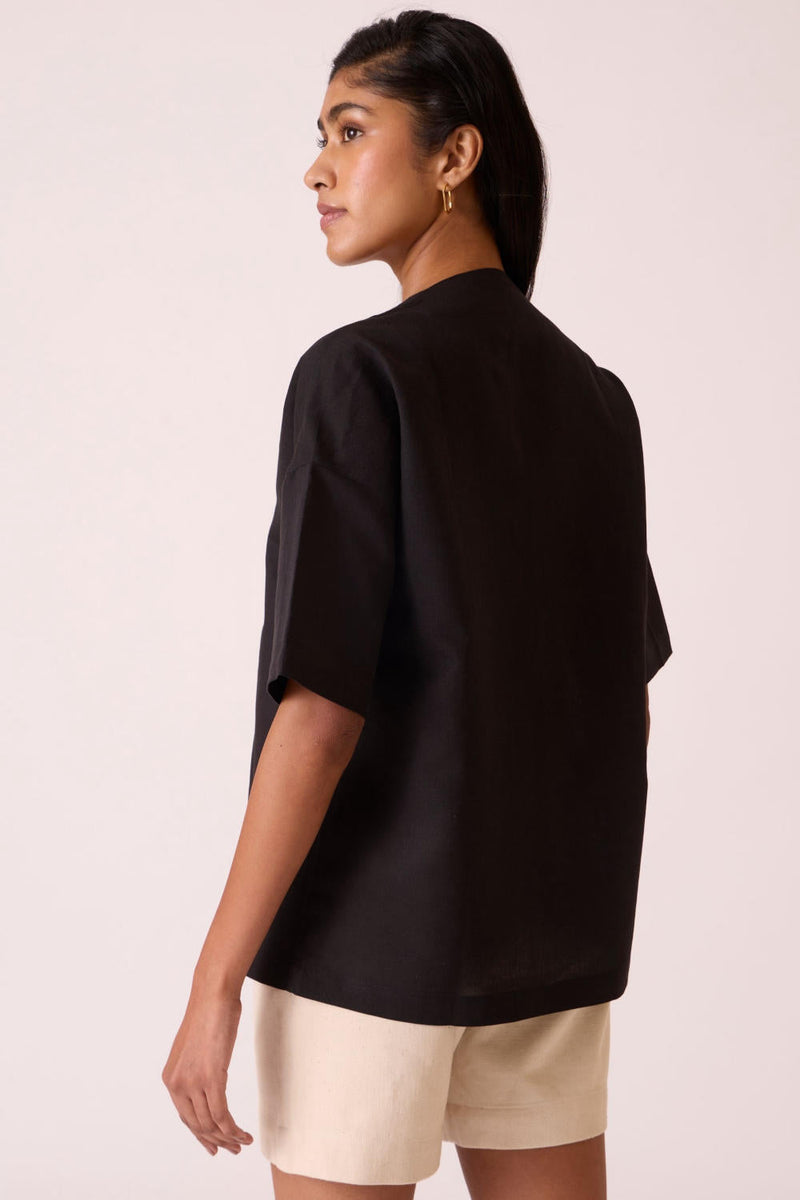 Yuko Black Linen Cotton top cotton by The Summer House in black color for women Worldwide