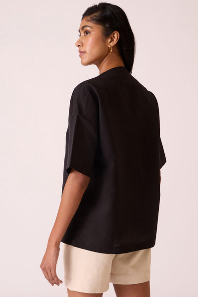 Yuko Black Linen Cotton top