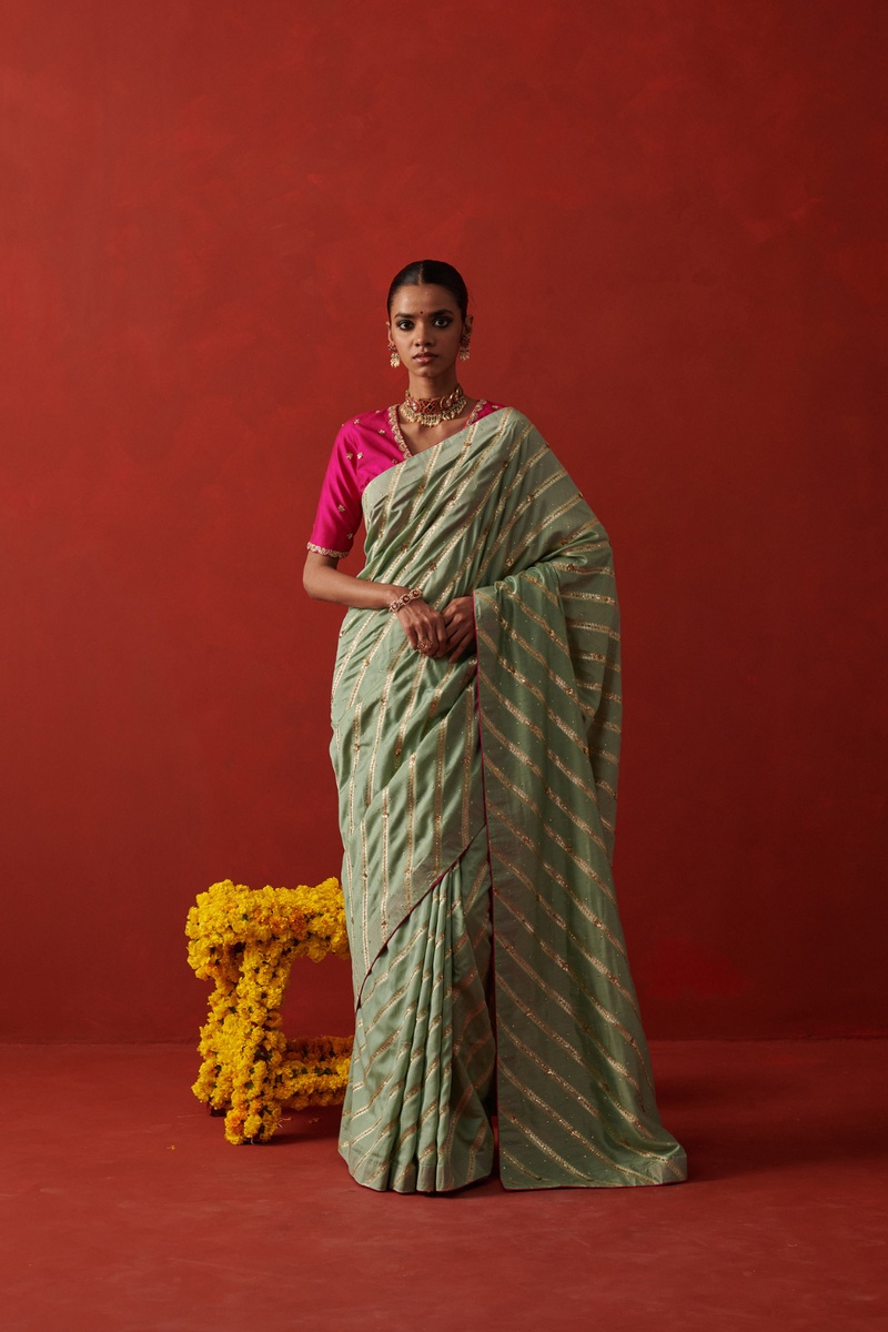 ZARIYA SAREE banarasi by Rashika Mittal in mint color for women Worldwide