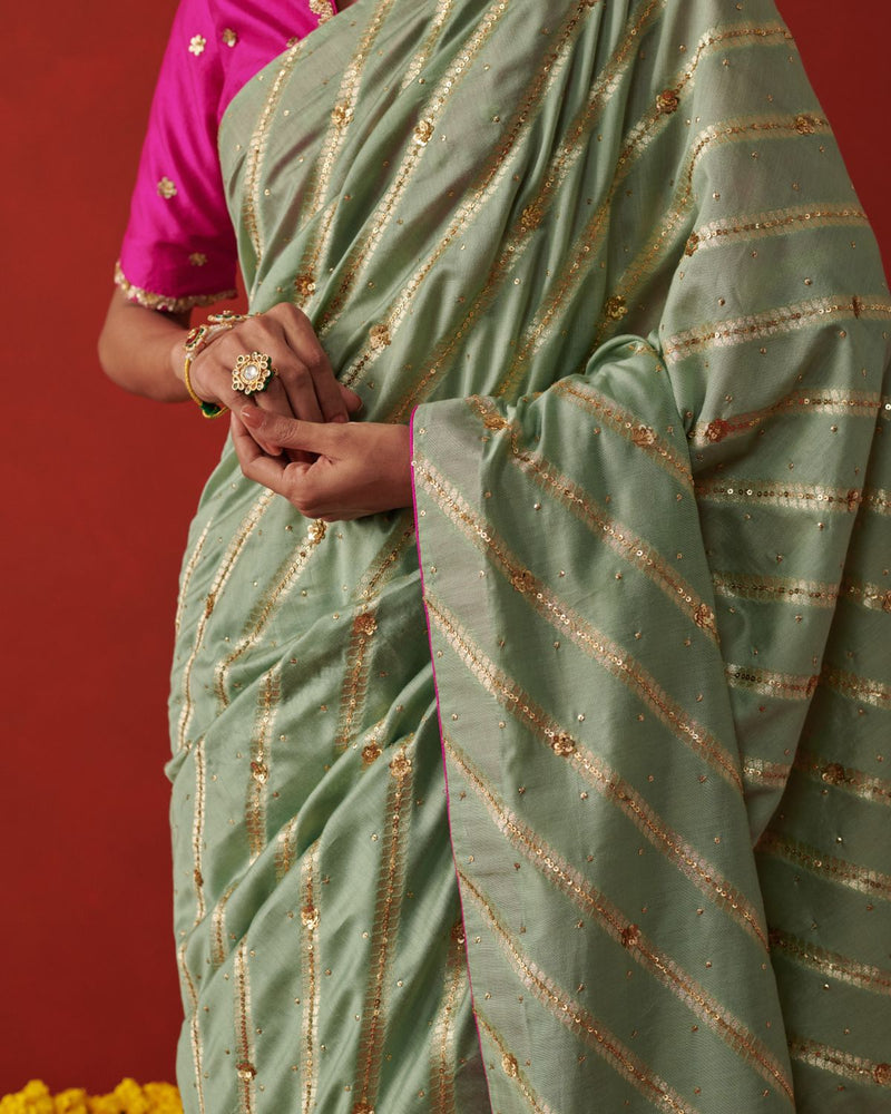 ZARIYA SAREE banarasi by Rashika Mittal in mint color for women Worldwide
