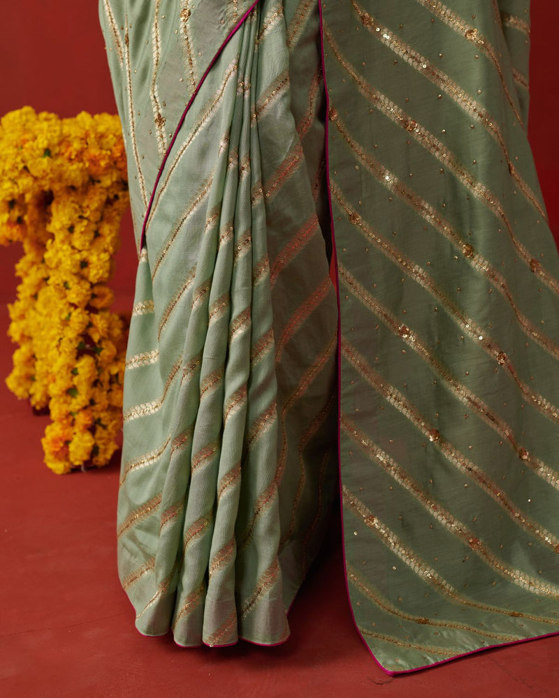 ZARIYA SAREE banarasi by Rashika Mittal in mint color for women Worldwide