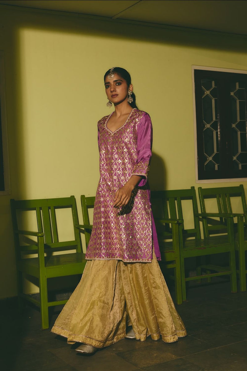 ZEHAN & AABHA KURTA & SHARARA silk by Rashika Mittal in multi color for women Worldwide