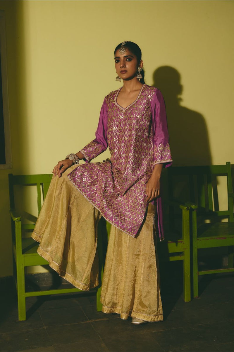 ZEHAN & AABHA KURTA & SHARARA silk by Rashika Mittal in multi color for women Worldwide