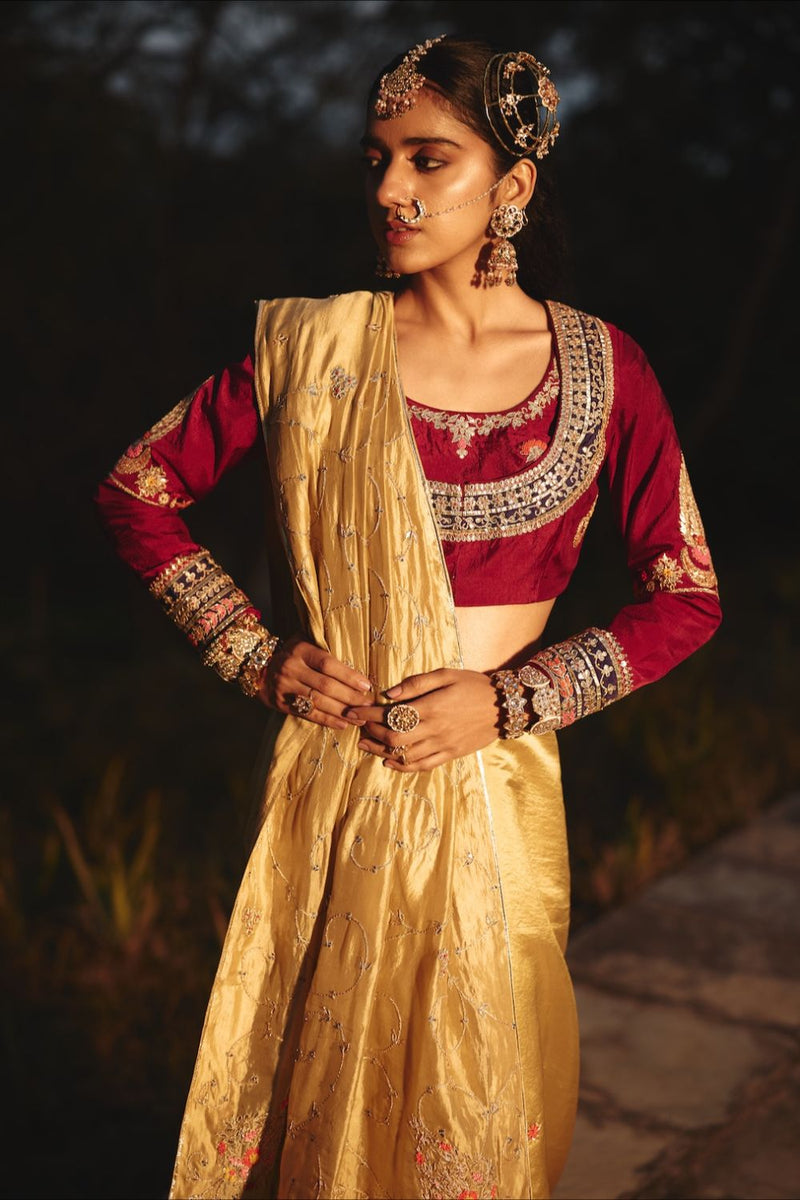 ZEHRAAT BLOUSE silk by Rashika Mittal in red color for women Worldwide