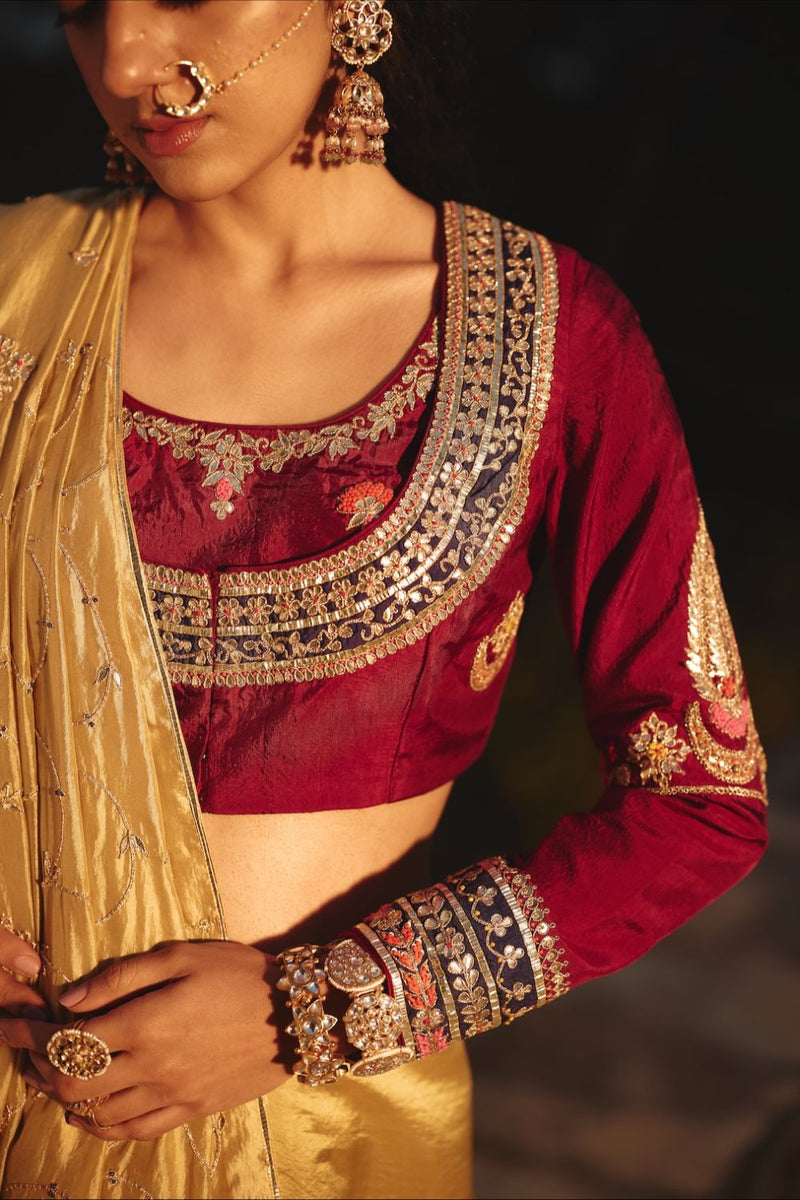 ZEHRAAT BLOUSE silk by Rashika Mittal in red color for women Worldwide