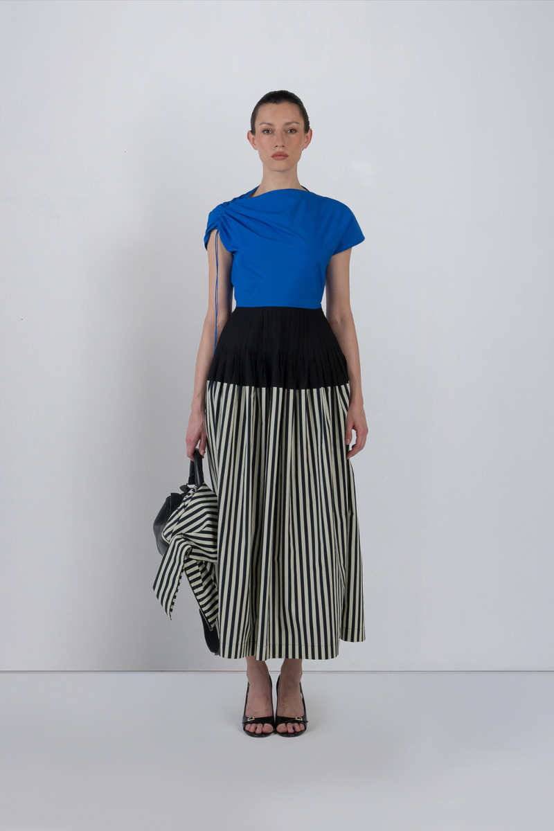ZELDA DRESS - Cobalt + Black + Black/White Stripes dress by Leh Studios in cobalt for women Worldwide