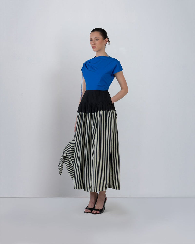 ZELDA DRESS - Cobalt + Black + Black/White Stripes dress by Leh Studios in cobalt for women Worldwide