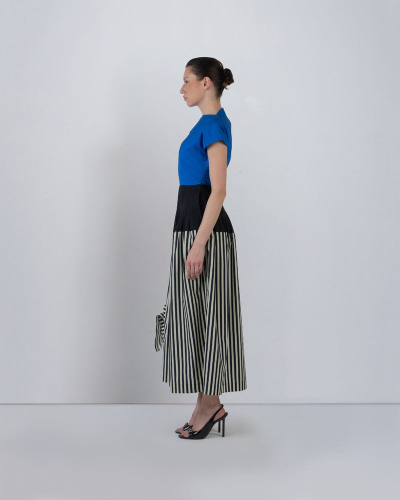 ZELDA DRESS - Cobalt + Black + Black/White Stripes dress by Leh Studios in cobalt for women Worldwide