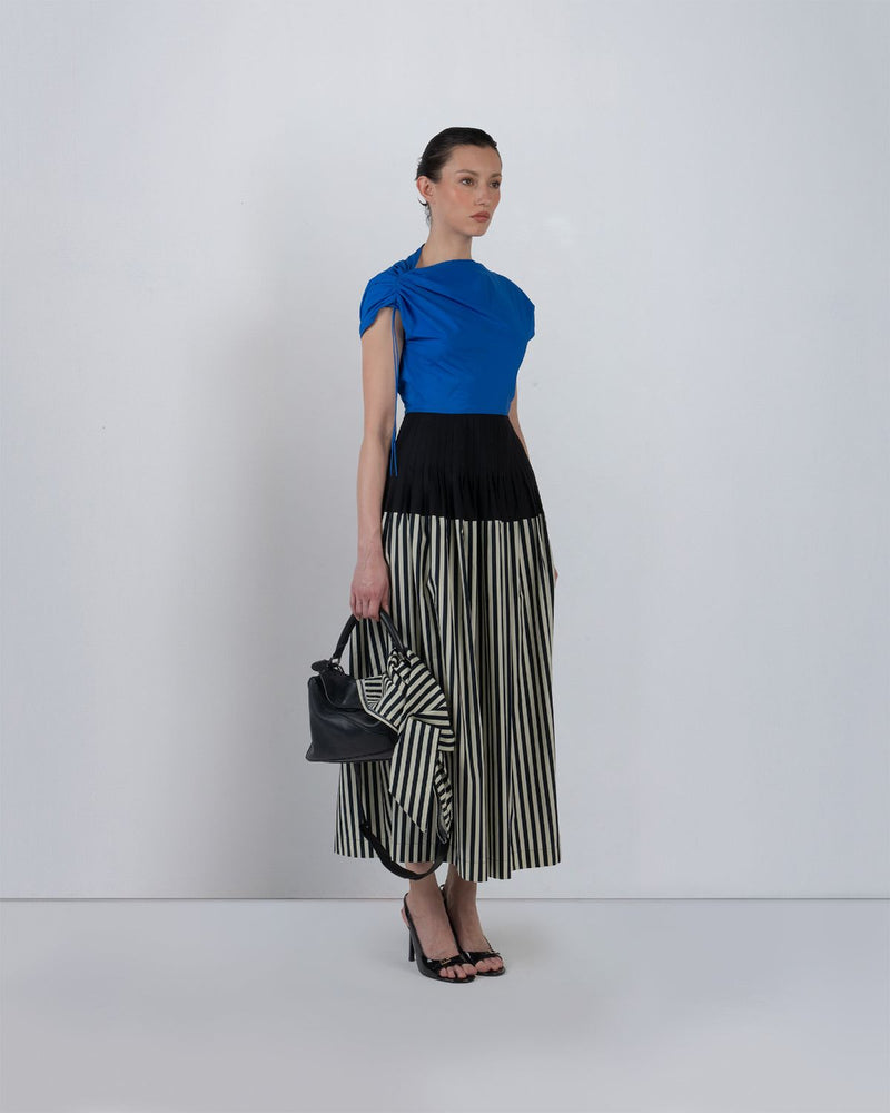 ZELDA DRESS - Cobalt + Black + Black/White Stripes dress by Leh Studios in cobalt for women Worldwide