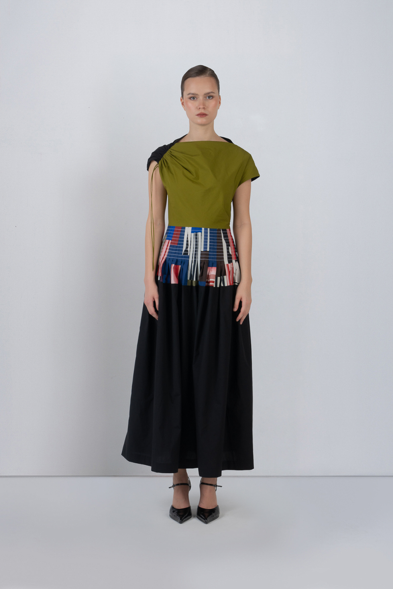 ZELDA DRESS - Olive + Multicolour + Black dress by Leh Studios in multicolour for women Worldwide