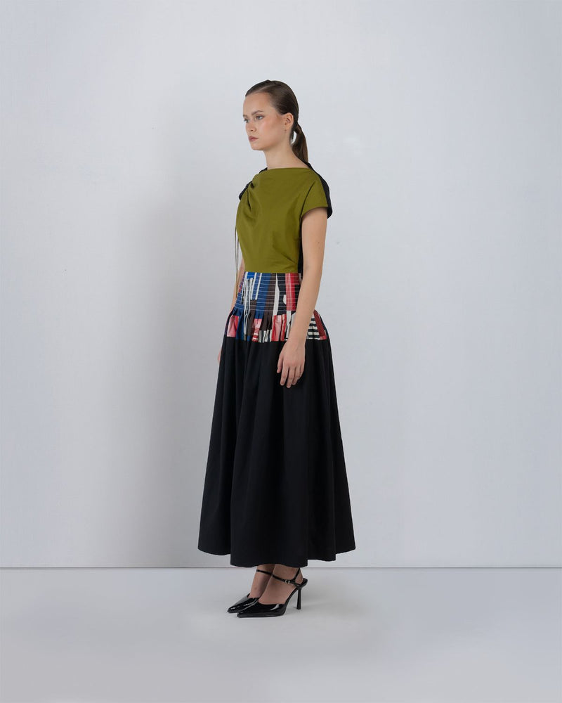ZELDA DRESS - Olive + Multicolour + Black dress by Leh Studios in multicolour for women Worldwide