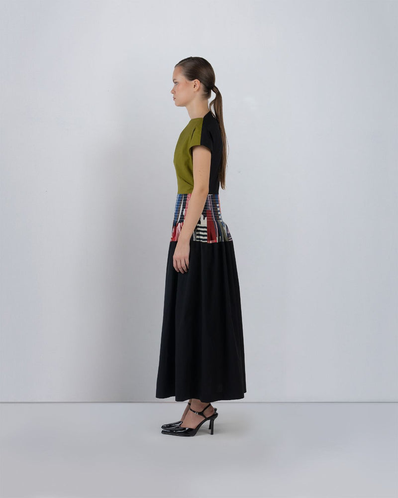 ZELDA DRESS - Olive + Multicolour + Black dress by Leh Studios in multicolour for women Worldwide