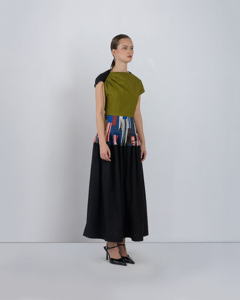 ZELDA DRESS - Olive + Multicolour + Black dress by Leh Studios in multicolour for women Worldwide
