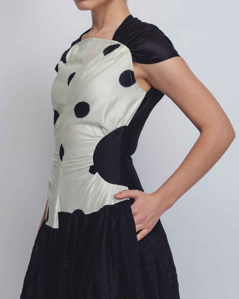 Zellus Dress - Off White + Black by Leh Studios in black color for women Worldwide