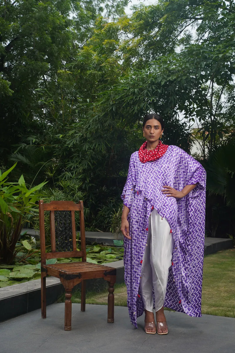 ZIGZAG OVERLAP TOP-PURPLE silk by Dyelogue in purple color for women Worldwide
