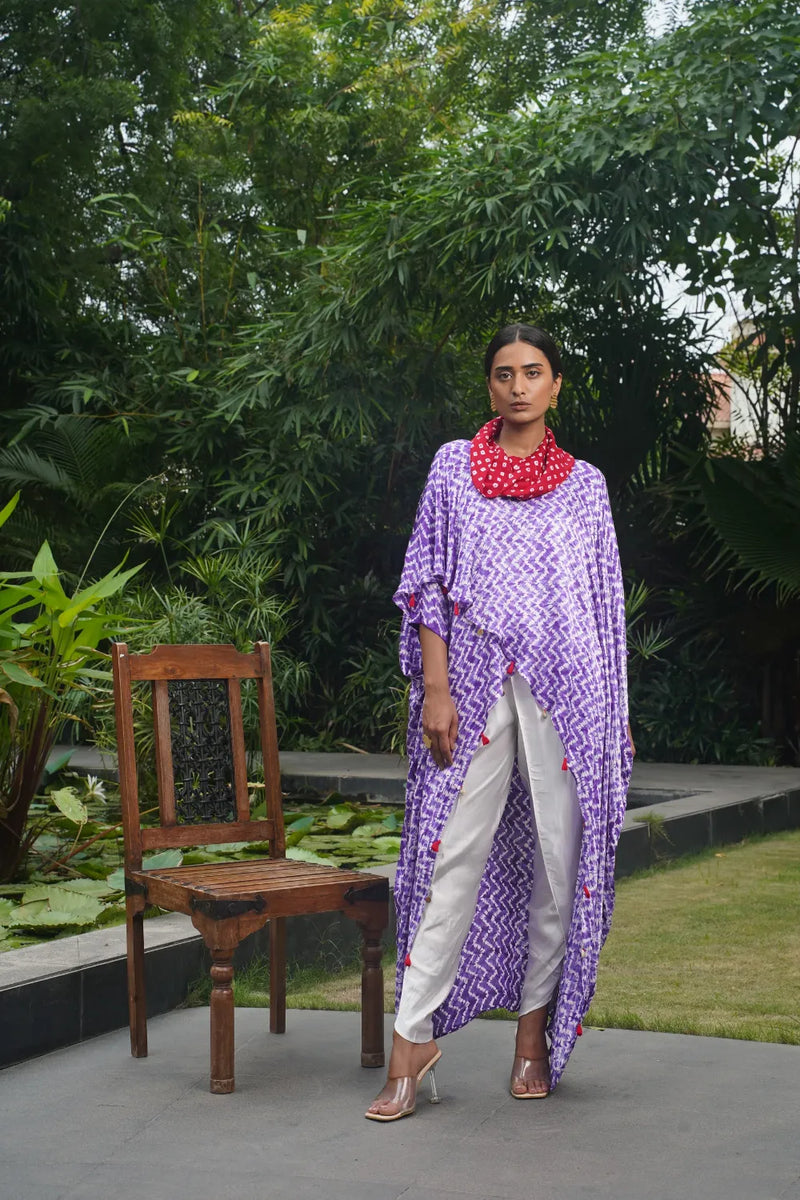 ZIGZAG OVERLAP TOP-PURPLE silk by Dyelogue in purple color for women Worldwide