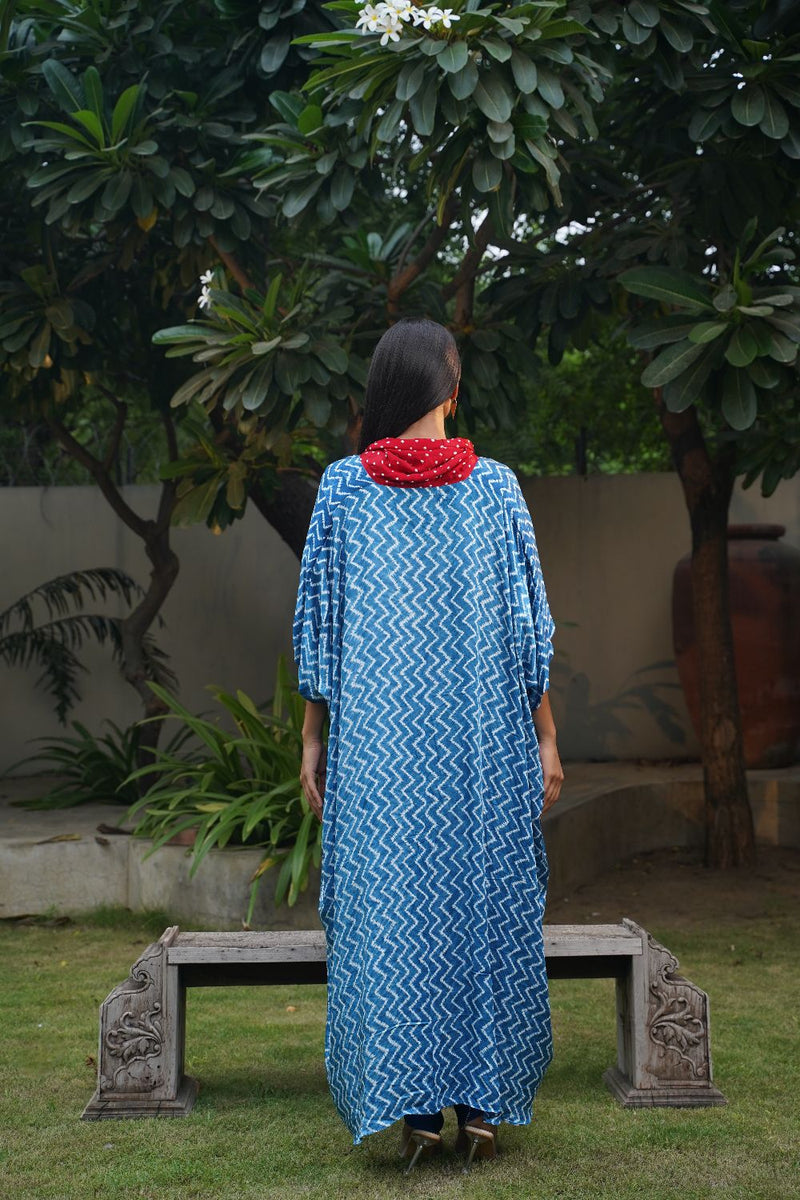 ZIGZAG OVERLAP TOP-BLUE silk by Dyelogue in blue color for women Worldwide