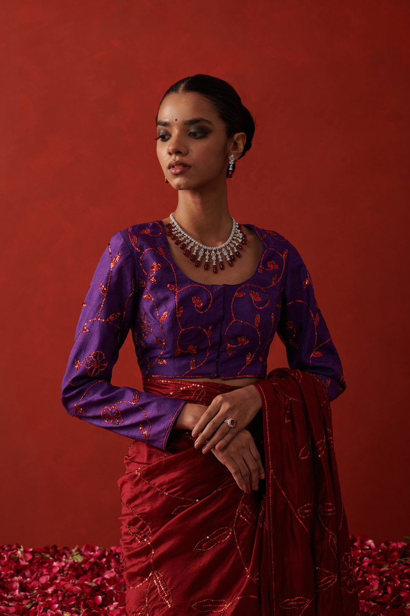 ZIYA BLOUSE silk by Rashika Mittal in purple color for women Worldwide