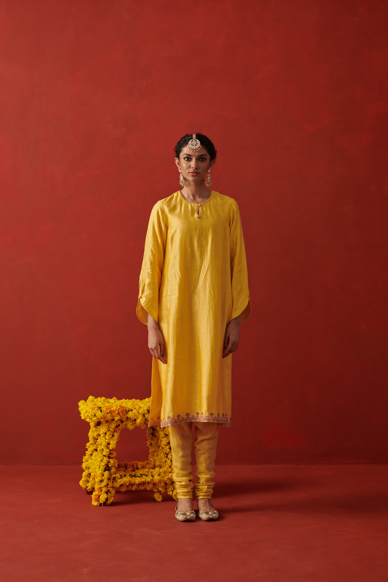 ZIYA & SAAZ KURTA & CHURIDAAR chiffon by Rashika Mittal in yellow color for women Worldwide