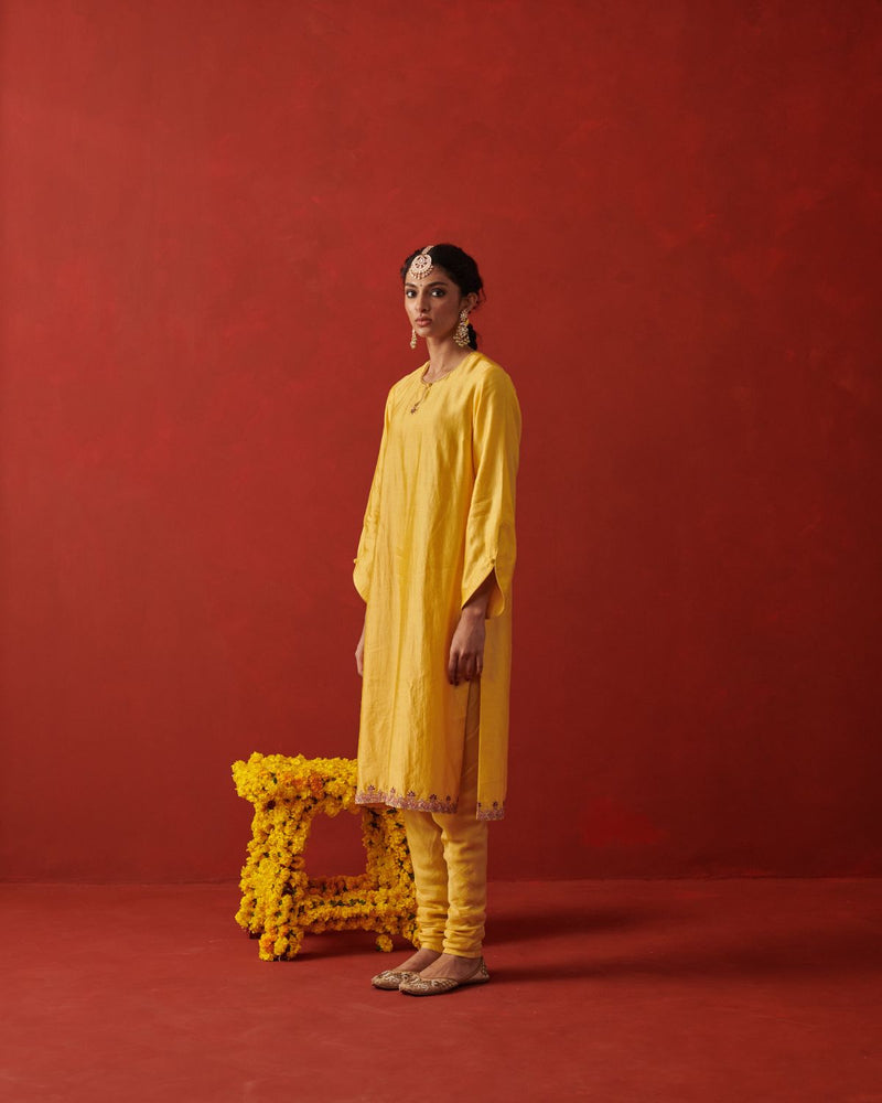 ZIYA & SAAZ KURTA & CHURIDAAR chiffon by Rashika Mittal in yellow color for women Worldwide